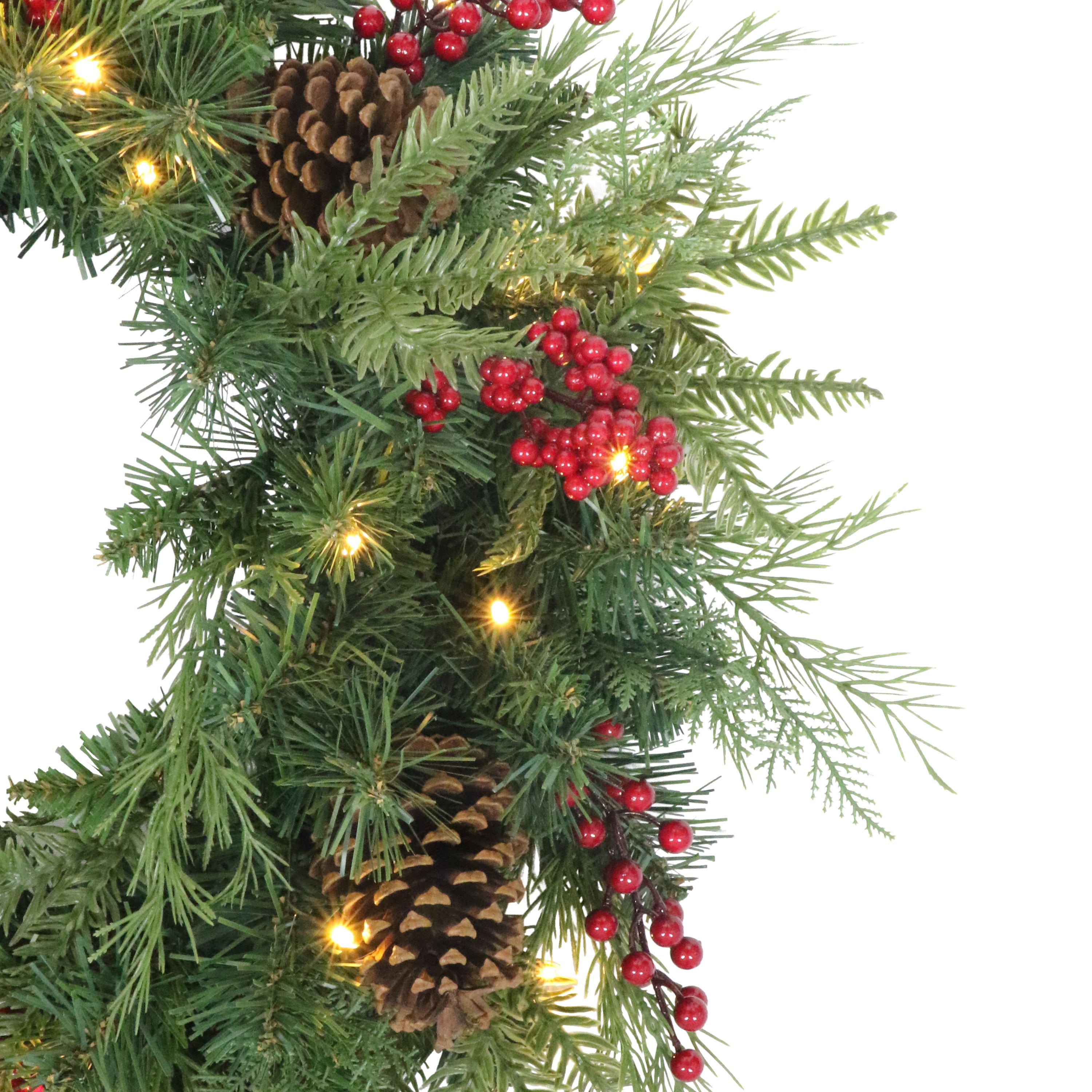 24" Pre-Lit Adorned Wreath Battery-Operated Warm White LED Lights